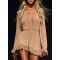 【24-hour shipping out】Bohemian Strapless Off-the-Shoulder Khaki Long Sleeve Mini Dress