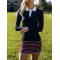 【24-hour shipping out】Casual And Fashionable Sports Style Red And Blue Contrast Polo Mini Dress