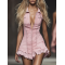 Vintage Slim Pink Denim Lapel Sleeveless Zipper Ruffle Mini Dress