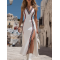Casual Fashion Striped Sports Slit White Sleeveless Maxi Dress