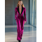 【24-hour shipping out】Casual Fashion Retro Velvet Colorblock Lapel Long Sleeve Flared Jumpsuit