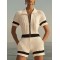 【24-hour shipping out】Breathable Fashion Front Zipper Short Sleeve Knit Shorts Jumpsuit