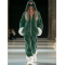 【24-hour shipping out】Casual Loose Green and White Polar Fleece Splicing Zipper Hooded Jumpsuit