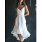 Casual Elegant White Spaghetti Strap Cotton Linen Summer Maxi Dress