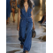 【24-hour shipping out】Casual Loose Elastic Waist Pocket Short Sleeve Shirt Denim Wide Leg Jumpsuit