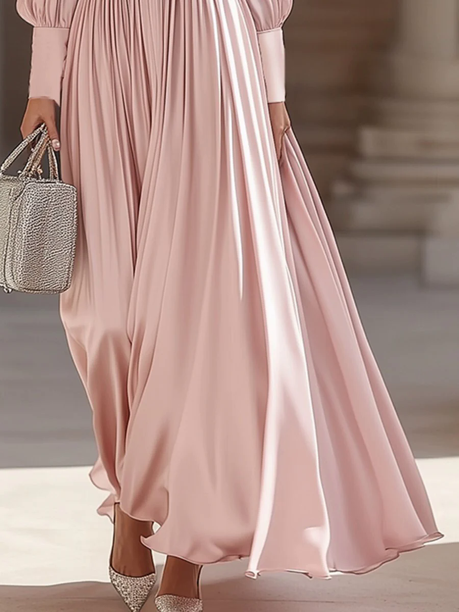 【24-hour shipping out】Fashionable And Elegant High-End Pleated Satin Maxi Dress