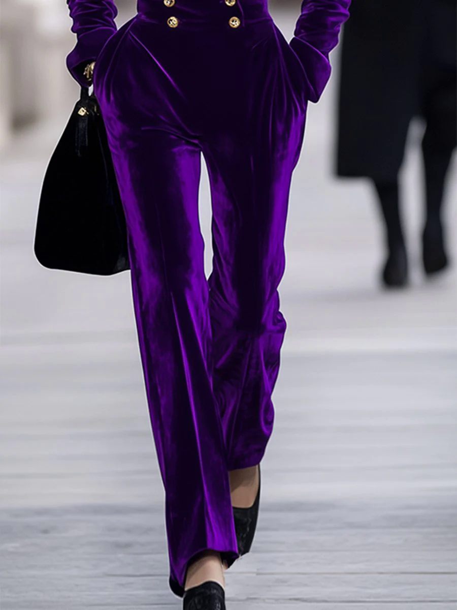 【24-hour shipping out】High-End Temperament Loose Retro Purple Velvet Jumpsuit