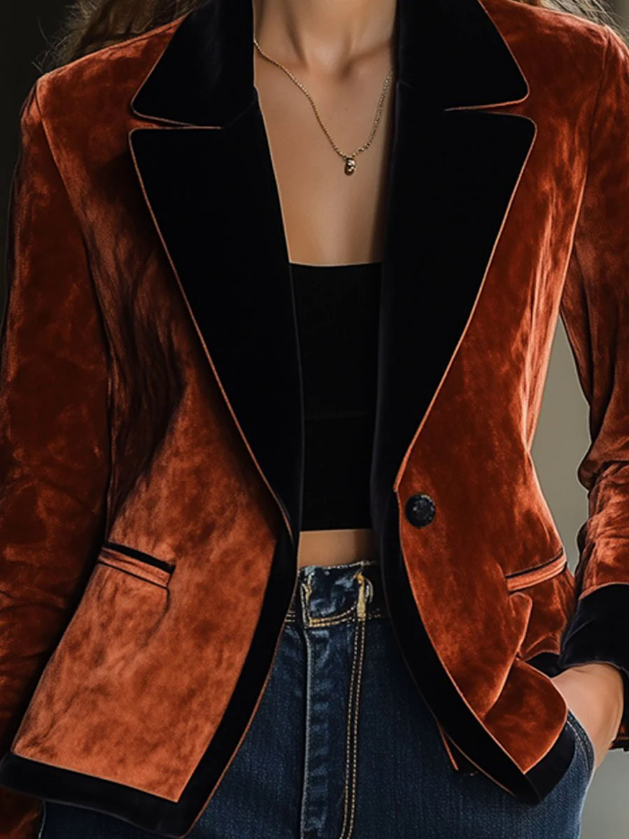 【24-hour shipping out】Casual Loose Vintage Velvet Contrast Lapel Pocket Blazer