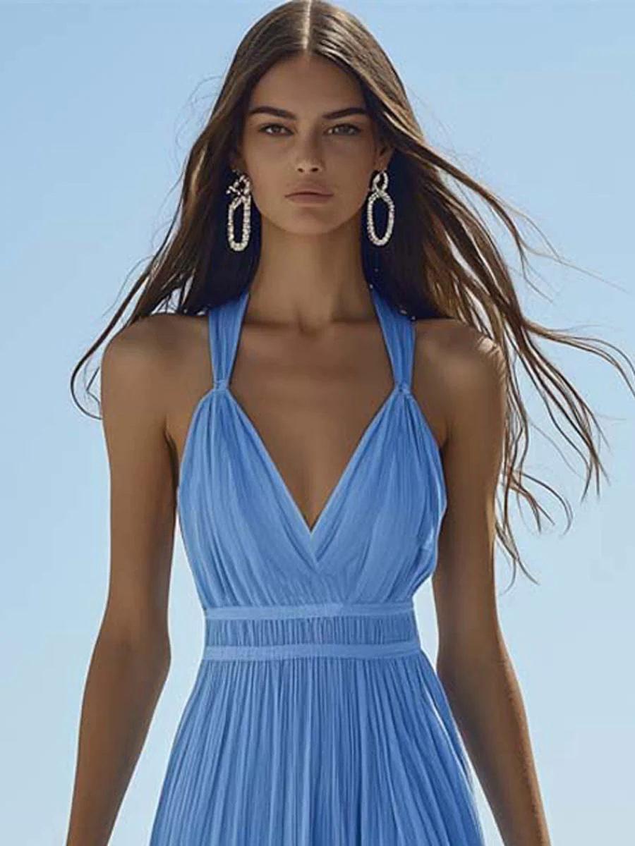 【24-hour shipping out】Bright And Beautiful High-grade Chiffon Light Blue Maxi Dress