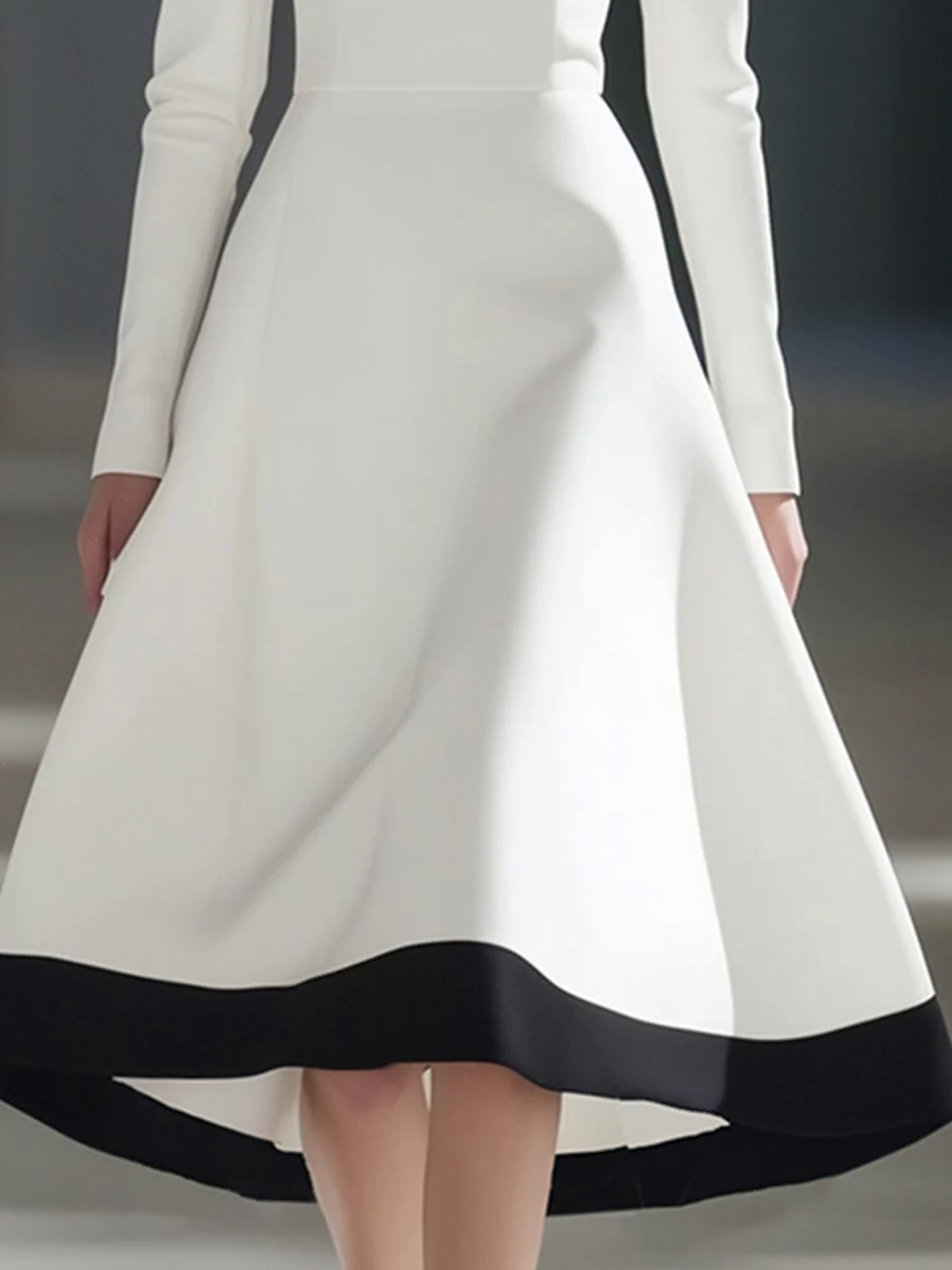 【24-hour shipping out】French Elegant Temperament Simple A-Line Black And White Contrast Midi Dress