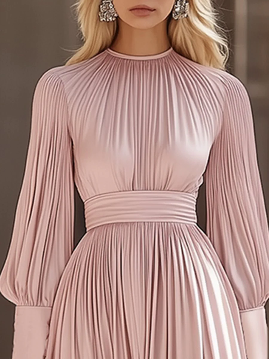 【24-hour shipping out】Fashionable And Elegant High-End Pleated Satin Maxi Dress