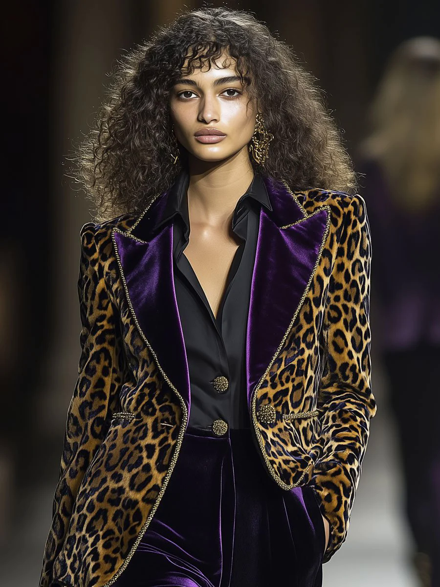 【24-hour shipping out】Casual Vintage Velvet Leopard Print Contrast Lapel Blazer